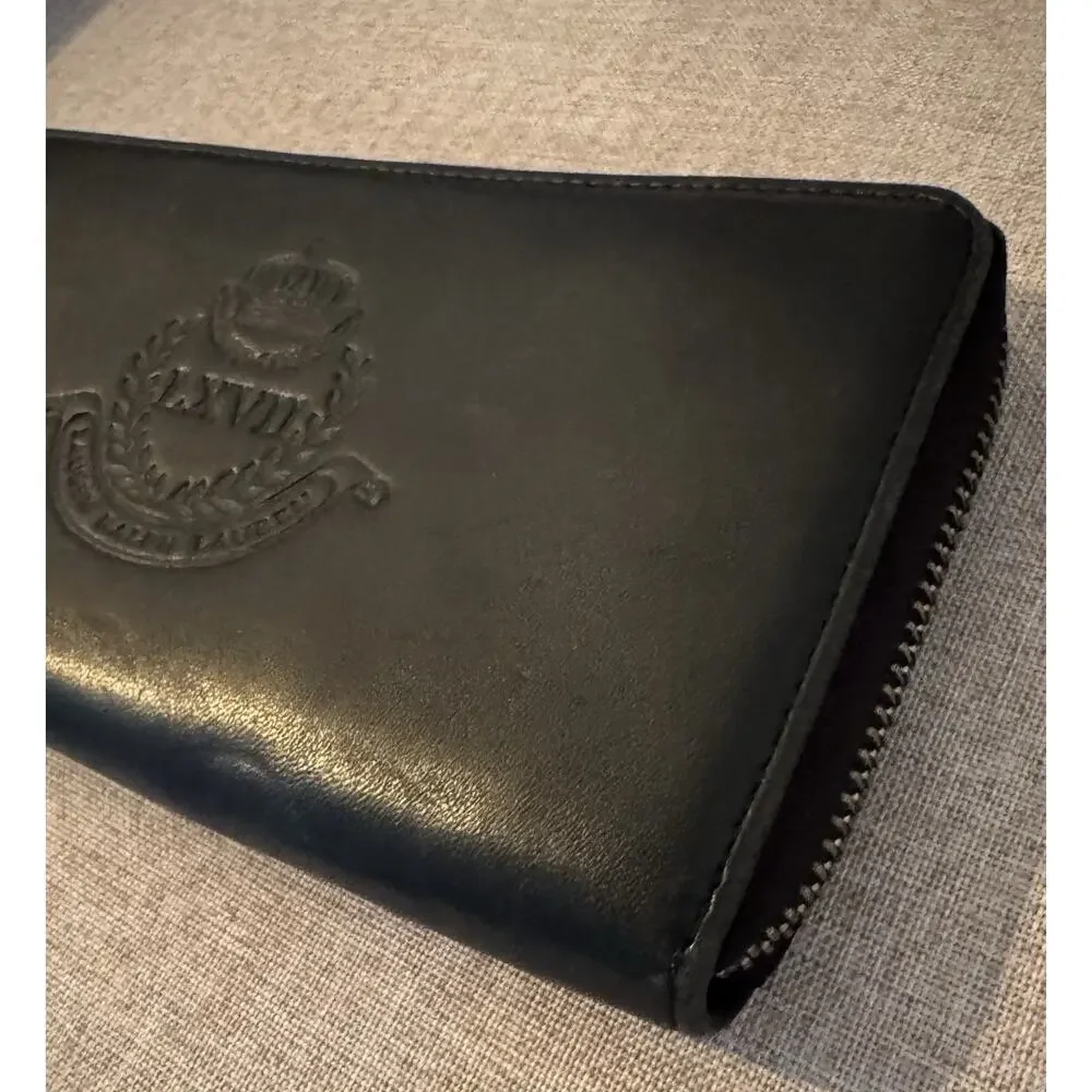 Lauren Ralph Lauren LRL Vintage Black Leather Zip-Around LXVII Wallet Clutch